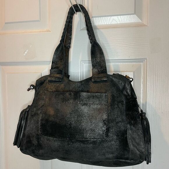 Carla Mancini black metallic silver Medium Satchel bag silver tone hardwares - Picture 2 of 15